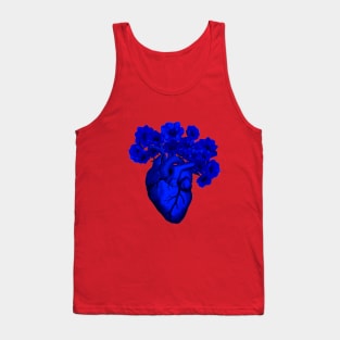 human heart  blue color with crow flowers blue anemones Tank Top